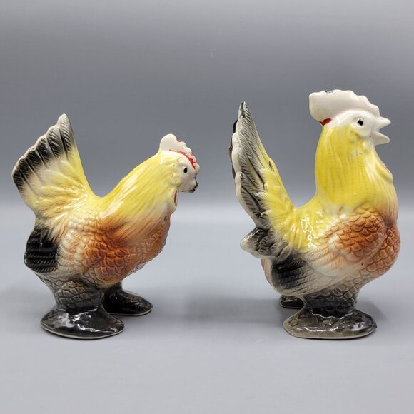 Vintage Rooster & Hen Ceramic Salt & Pepper Shakers Hand Painted Japan Farmhouse - Picture 6 of 12